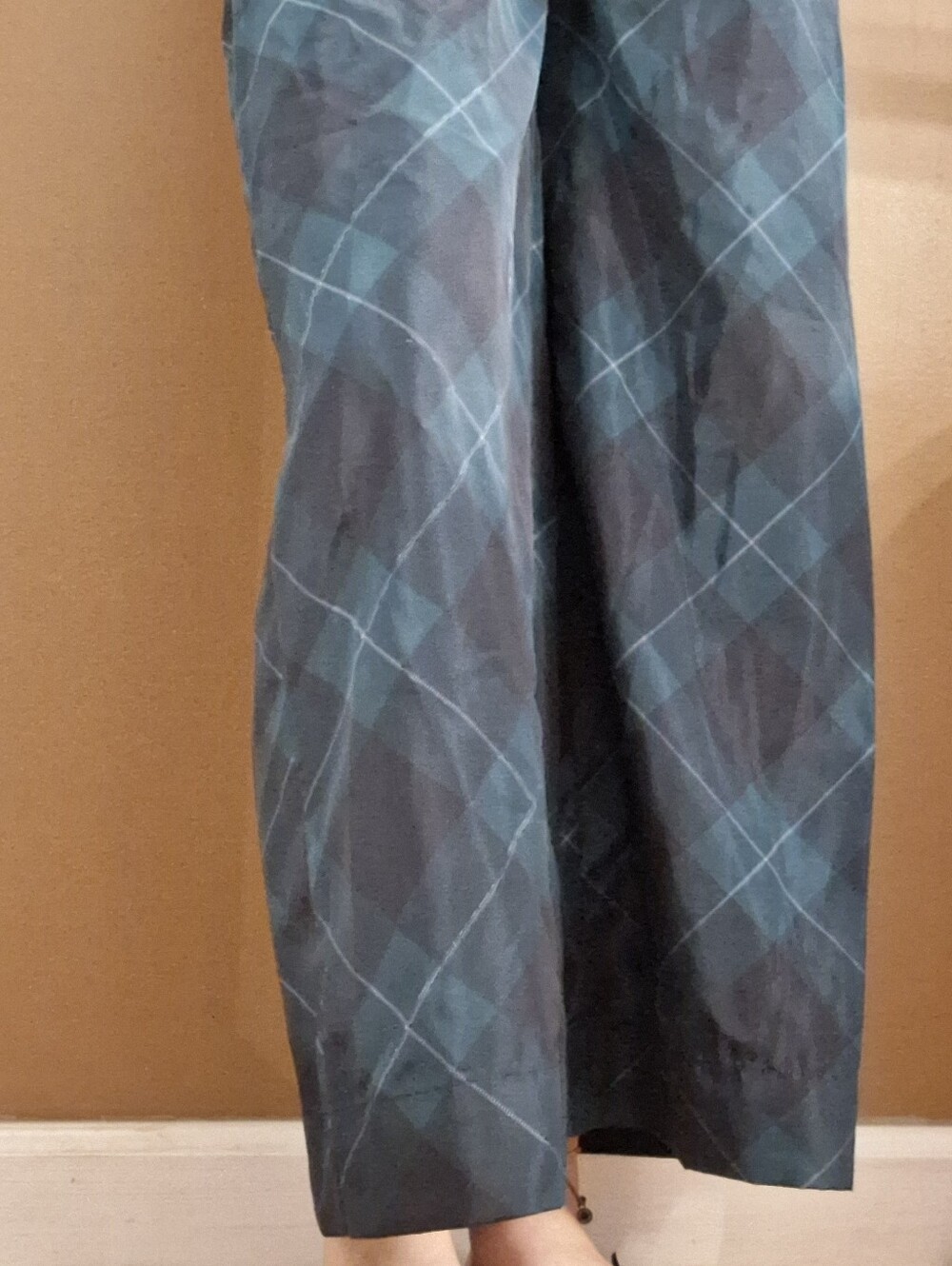 Maeve Plaid Straight-Leg Pants in Teal and Navy - Picture 2 of 4